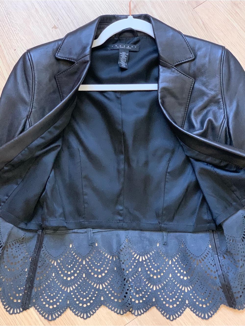 Laundry By Shelli Segal Black Leather Scalloped Hem Blazer - Picture 6 of 8